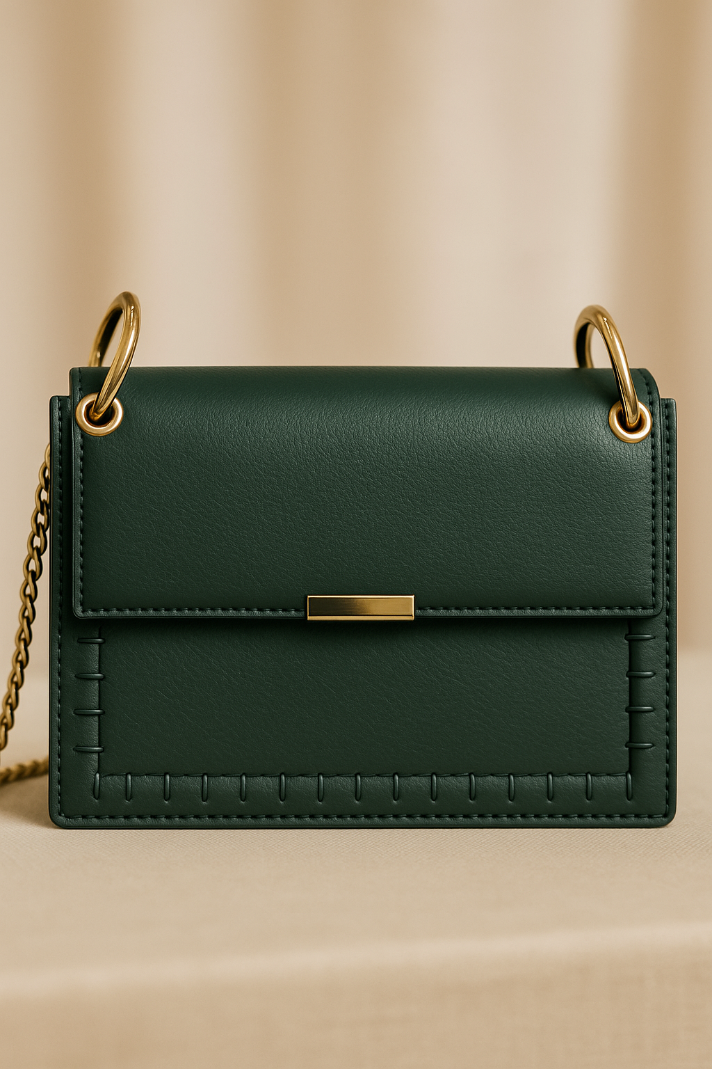 Bolso Bandolera Verde Botella con Detalle Dorado | Elegante y Sofisticado