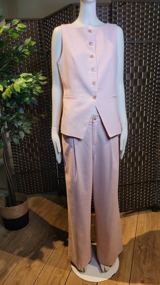 Conjunto de chaleco sin mangas y pantalón rosa palazzo