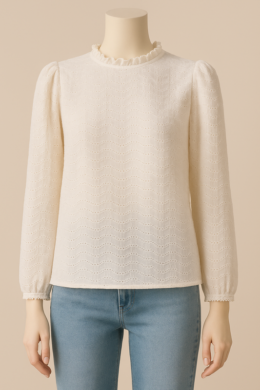 Blusa Blanca de Broderie Romántica con Volantes – Tus Prendas Arganda del Rey