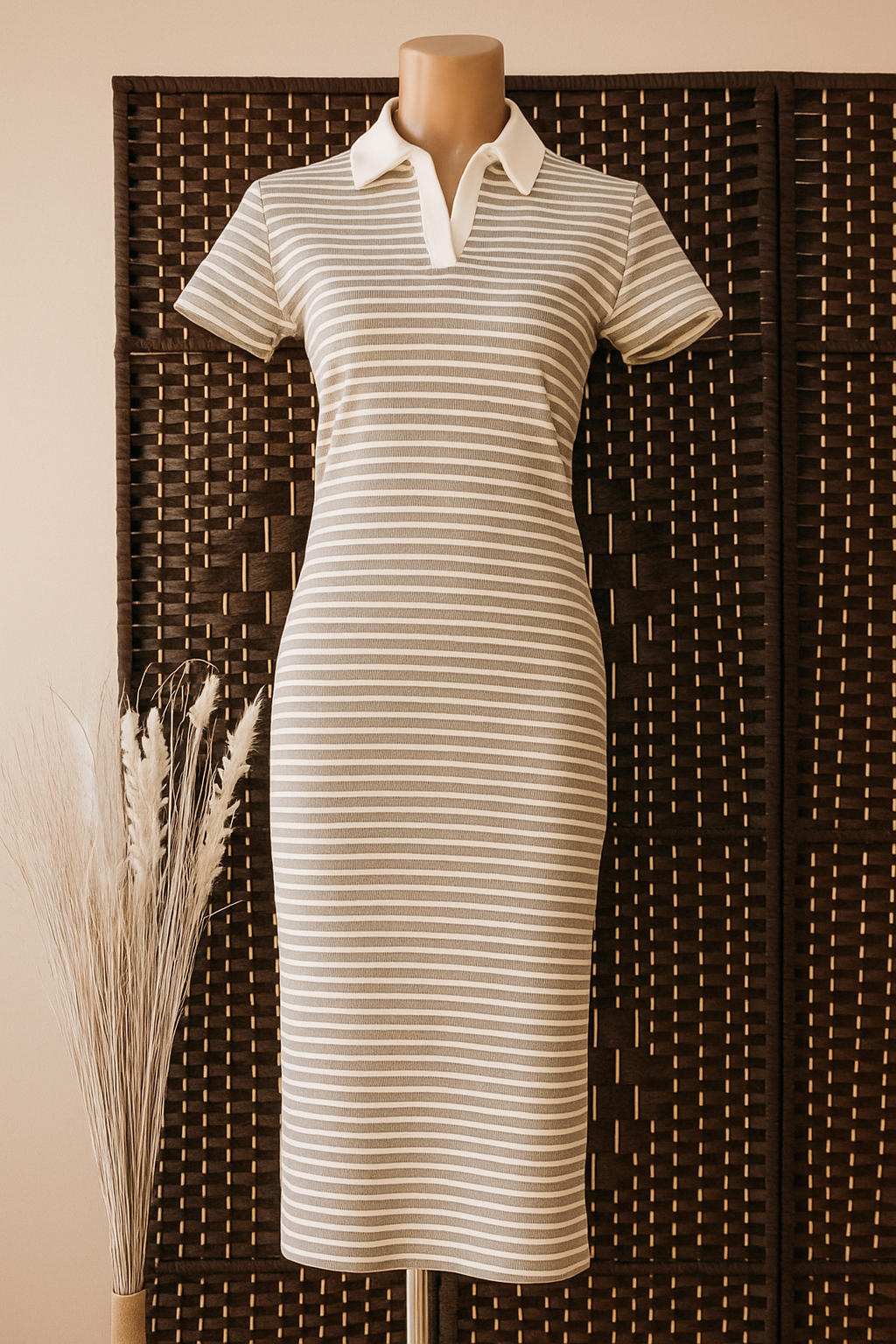 Vestido Midi de Rayas con Cuello Polo – Disponible en 6 Colores