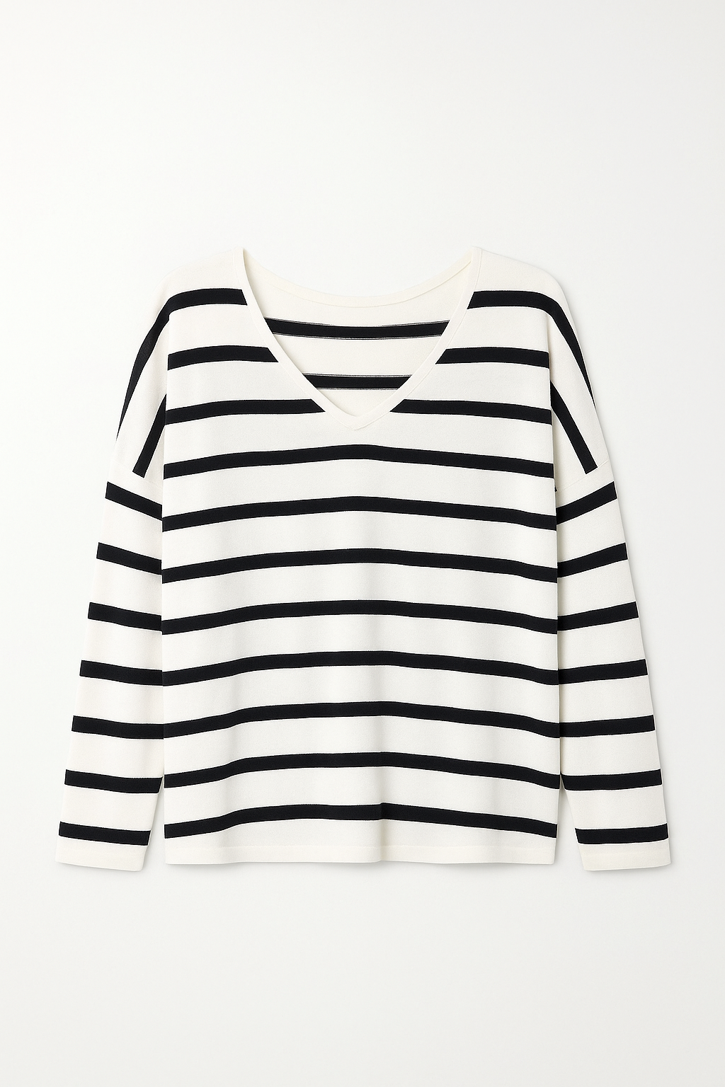 Jersey de punto fino de rayas blancas y negras en maniquí, estilo marinero, talla única 40-42.